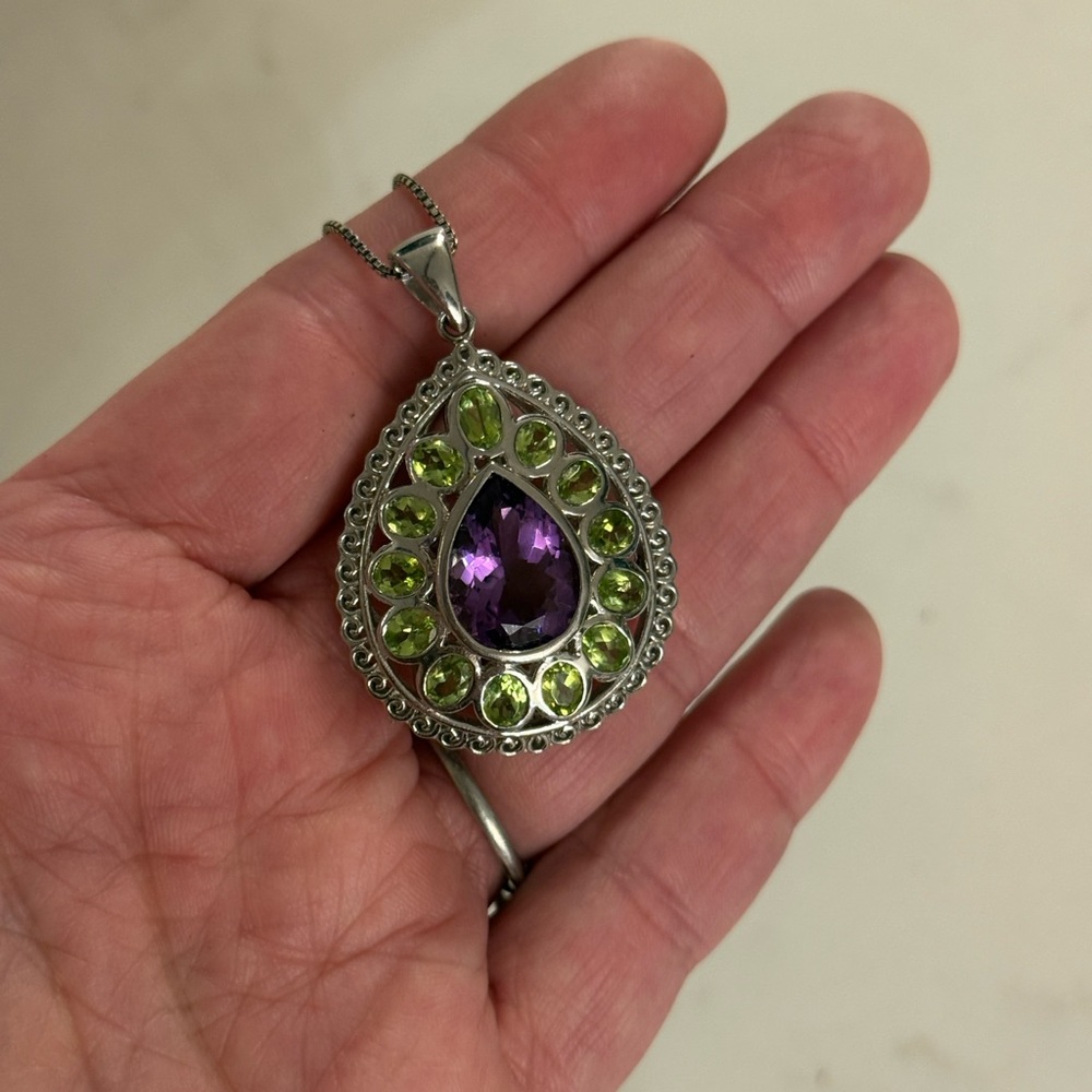 Sterling Silver with Amethyst and Peridot Gemstone Jewelry Set - Picture 9 of 11
